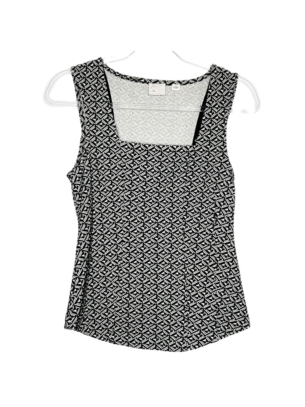 ANTHROPOLOGIE POSTMARK Sleeveless Square Neck Top Geometric-Print Black Size XS